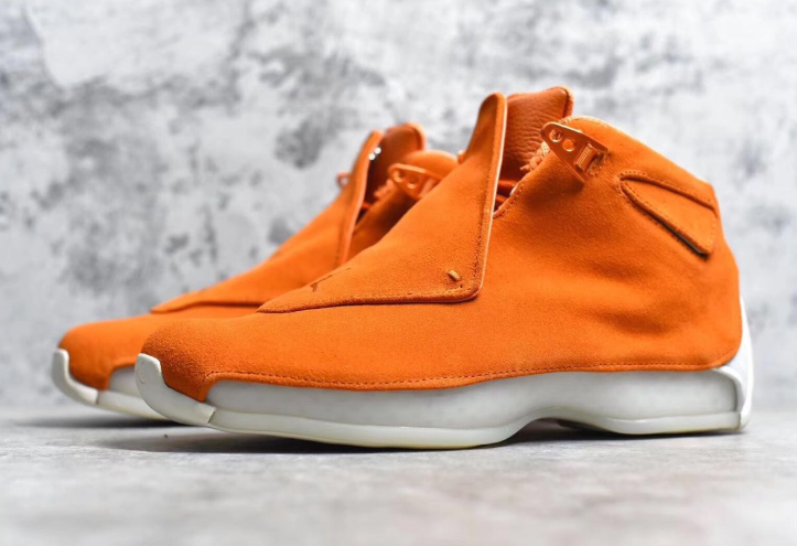 Real Jordan 18 Orange Suede Shoes